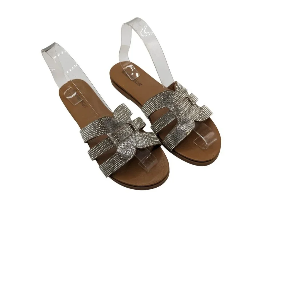 Olivia Miller Womens 9 Saltspring Rhinestone Flat Sandals - Picture 2 of 9